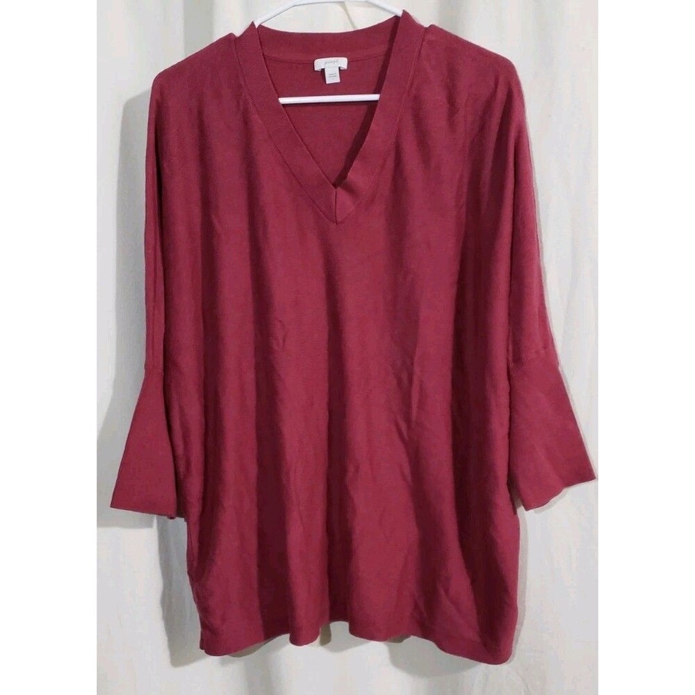 Pure Jill Womens Large Sweater Tunic Berry Cotton Viscose Blend Relaxed Knit Top